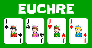 四個插圖尤克爾傑克在綠色背景上，並有「euchre」字樣。 — 插畫 壁紙