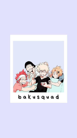 四個動漫角色擁抱，下方有「bakusquad」文字。 — 冰龍 壁紙
