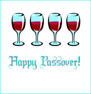 四個裝有紅色液體的酒杯及 Happy Passover 文字 — 乾淨 壁紙