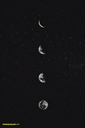 垂直序列的月亮相位，背景是星空。 — 垃圾美學 壁紙