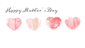 四個粉紅色水彩心形在 Happy Mother's Day 文字下方 — 母親節 壁紙