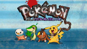 四個受傷的寶可夢角色在一個殘舊的Pokémon Black & Blue標誌下。 — 桌面 壁紙