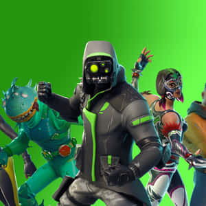 四個穿著彩色服裝的Fortnite遊戲角色在綠色背景前擺姿勢。 — 酷炫的《要塞英雄》 壁紙