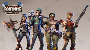 四個身穿戰鬥裝備的Fortnite Horde Bash角色手持武器。 — 要塞英雄 大逃殺 壁紙