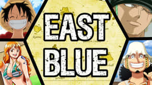 四個動漫角色圍繞著一張標有 East Blue 的地圖。 — 美麗的藍色 壁紙