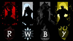 動漫角色剪影，背景為彩色，下方有 RWBY 字母。 — 葛力姆喬 壁紙