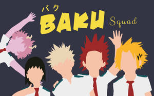 四個穿著校服的動漫角色在「BAKU Squad」文字下舉手歡呼。 — 矢量藝術 壁紙