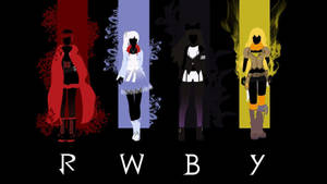 四個動漫角色在不同顏色的面板中，下方有 RWBY 字母。 — Rwby 壁紙