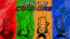 來自遊戲 Castle Crashers 的四個像素藝術騎士，分別為紅色、綠色、黃色和藍色。 — 4K 魔戒 壁紙