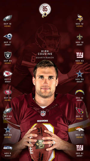 四分衛Kirk Cousins拿著橄欖球，周圍有NFL賽程。 — 德里克·亨利 壁紙