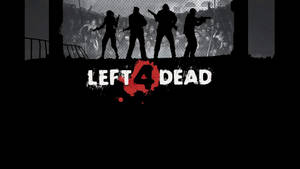 四名武裝倖存者站在圍欄後面，面對殭屍群，帶有 Left 4 Dead 標誌。 — 惡力並進 壁紙