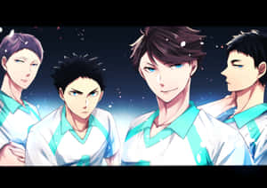 四名身穿制服的動漫男排球選手在星空夜空下。 — 排球少年 壁紙