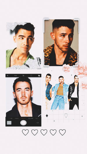 Jonas Brothers照片拼貼，帶有心形和花卉圖形。 — 強納斯兄弟 壁紙