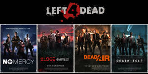 四張 Left 4 Dead 遊戲海報，展示倖存者在末日場景中與殭屍戰鬥。 — 惡力並進 壁紙