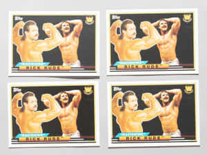 四張相同的 Rick Rude 摔角交易卡，展示他擺姿勢。 — 運動 壁紙