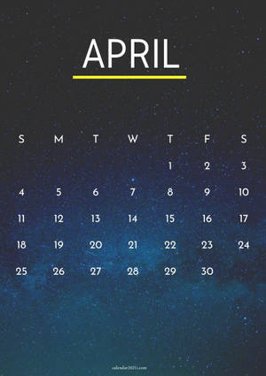 四月日曆，白色文字，星空夜空背景。 — Oppo Pad 5 霧面螢幕 壁紙