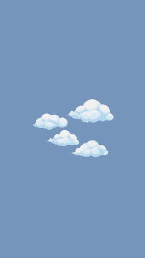 四朵像素雲漂浮在清澈的藍天上 — 簡約 壁紙