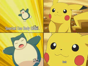 Snorlax 使用 Body Slam，而 Pikachu 震驚並輕微爆粗。 — 大笑 壁紙