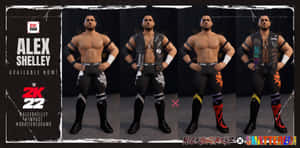 摔角手 Alex Shelley 的四種不同 2K22 遊戲服裝變體。 — 摔角 壁紙