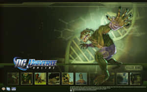 來自DC Universe Online的殺手鱷魚在發光的綠色DNA螺旋背景下向前猛撲。 — 恐怖反派 壁紙