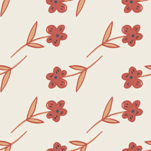 在奶油色背景上，重複的紅色花朵和米色花莖圖案。 — iPad (A16) 壁紙