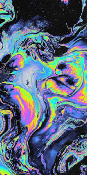 在宇宙黑色背景上，發光的霓虹液體漩渦的抽象數位藝術。 — 大理石 壁紙