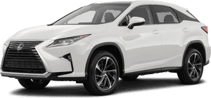 白色Lexus RX SUV，黑色合金輪圈，透明背景。