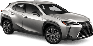 乾淨白色背景的工作室拍攝銀色Lexus SUV。