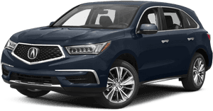 深藍色Acura MDX SUV，帶有鍍鉻格柵和合金輪圈。