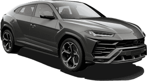 磨砂灰色藍寶堅尼 Urus SUV，帶有黑色飾條和運動設計。