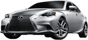 銀色Lexus轎車，帶有獨特紡錘形水箱護罩和合金輪圈。