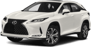 白色Lexus RX SUV，配備合金輪圈和現代格柵設計。