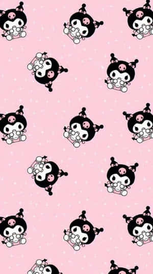 帶有重複 Kuromi 角色和白色圓點的粉紅色壁紙。 — 凱蒂貓 美學 GIF 壁紙