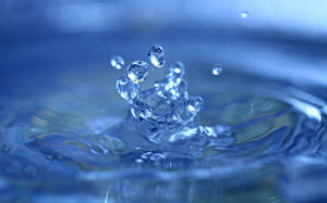 水滴冠在藍色水面上飛濺。 — 水 壁紙