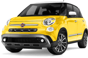 黃色菲亞特500X SUV，白色車頂和銀色飾條。
