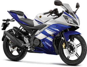 帶有金色煞車卡鉗的藍白Yamaha運動機車。 — 低飽和 壁紙