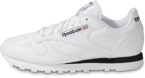 帶有黑色條紋和英國國旗細節的白色 Reebok Classic 運動鞋。