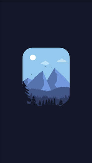夜晚滿月下的山脈，有松樹和鳥。 — 極簡 iPhone 壁紙
