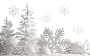 極簡冬季場景中的結霜松樹、雪球和雪花裝飾。 — 聖誕樹動畫 壁紙