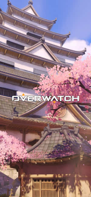 動漫城堡配櫻花和Overwatch標誌 — iPhone 16 Pro Max 壁紙