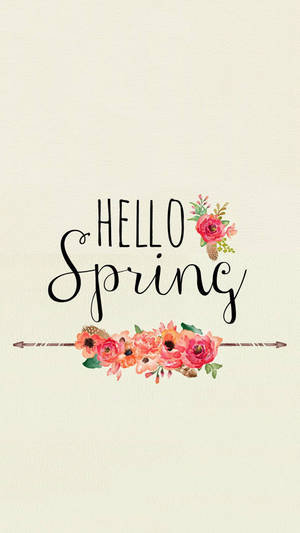 奶油色背景上帶有水彩花卉設計的Hello Spring文字 — 可愛春天 壁紙