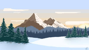 日落時分的雪山與常綠樹 — 山脈 壁紙
