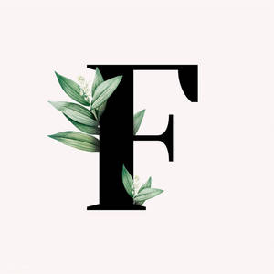 以綠色葉子和白色花朵裝飾的黑色字母F。 — 火影忍者標誌 壁紙