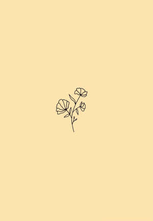 米色背景上簡單的黑色線條畫，描繪一枝有三朵花的花枝。 — 極簡 iPhone 壁紙