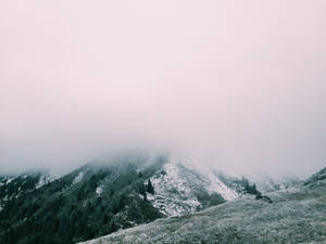 被粉紅色霧氣籠罩的積雪山脊。 — 黎明 壁紙