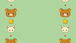 可愛卡通熊和小雞在綠色背景上的重複圖案。 — 懶懶熊 GIF 壁紙