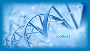 藍色科學主題的DNA雙螺旋，帶有CHE和JOURNALS文字標籤。 — 藍色美學 壁紙