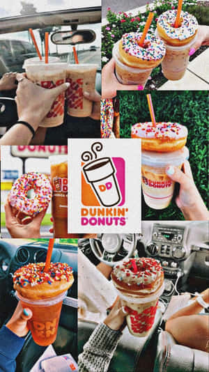 人們在汽車和戶外享用Dunkin' Donuts飲品和甜甜圈。 — Dunkin Donuts 壁紙