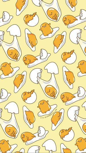 可愛的 gudetama 角色從破裂的蛋殼中探出頭來的重複圖案。 — 動漫 壁紙