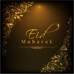 在深色背景上帶有裝飾性漩渦和光芒的金色Eid Mubarak祝福。 — 慶祝 壁紙